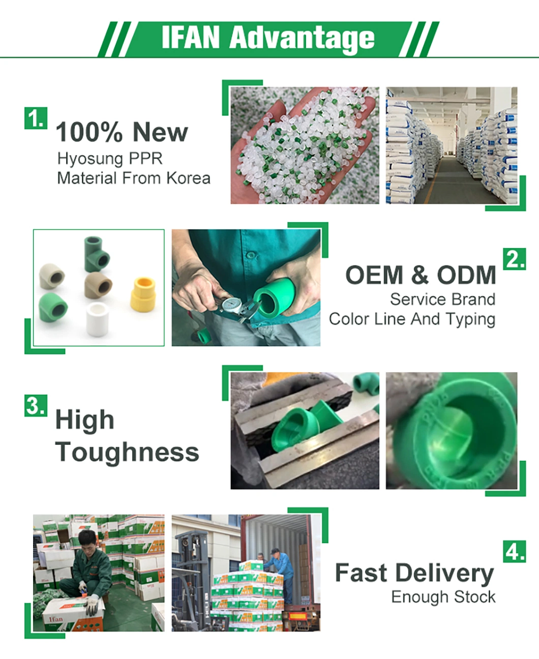 Ifan Green Color PPR Plastic Elbow Tube Plumbing Materials PPR Pipe Fittings